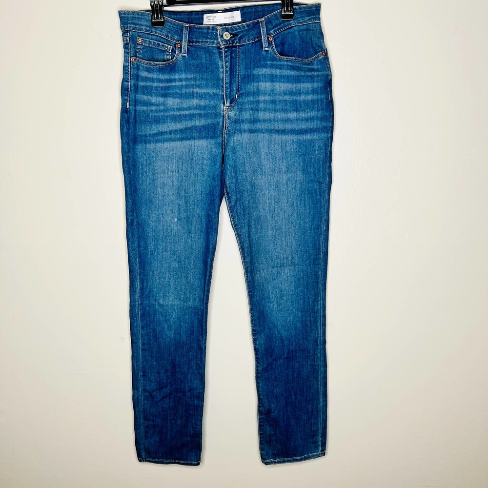 Levi's Mid Rise Slim Jeans 32 Med Wash Skinny Denim Stretch Faded High Waist - Picture 1 of 7